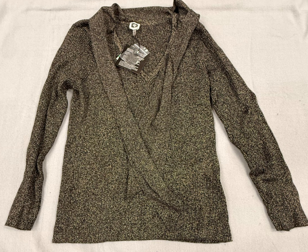 Anne Klein Sweater Womens Large Black Gold Knit Metallic Shimmer Wrap V-Neck NWT
